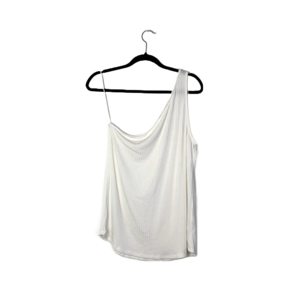 H&M White One-shoulder Ribbed Blouse LRG